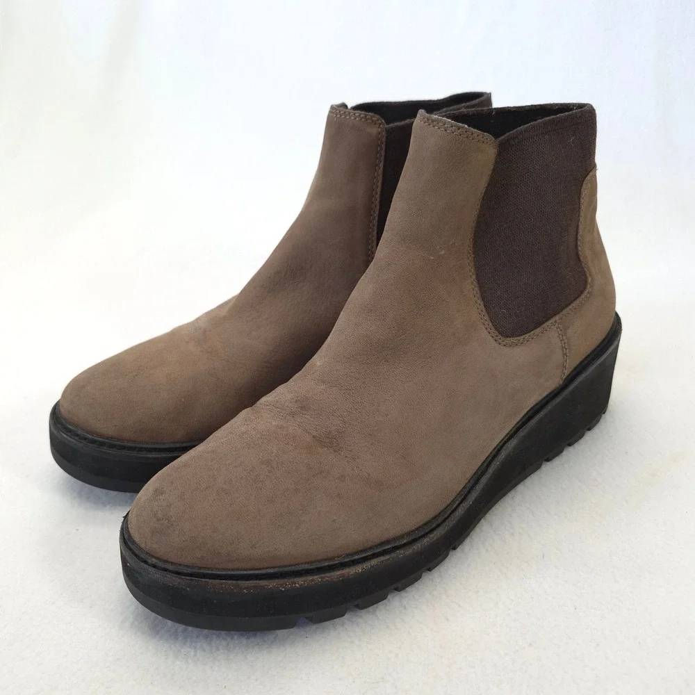 Eileen Fisher Brown Leather Platform Wedge Ankle Boots Nubuck Size 10